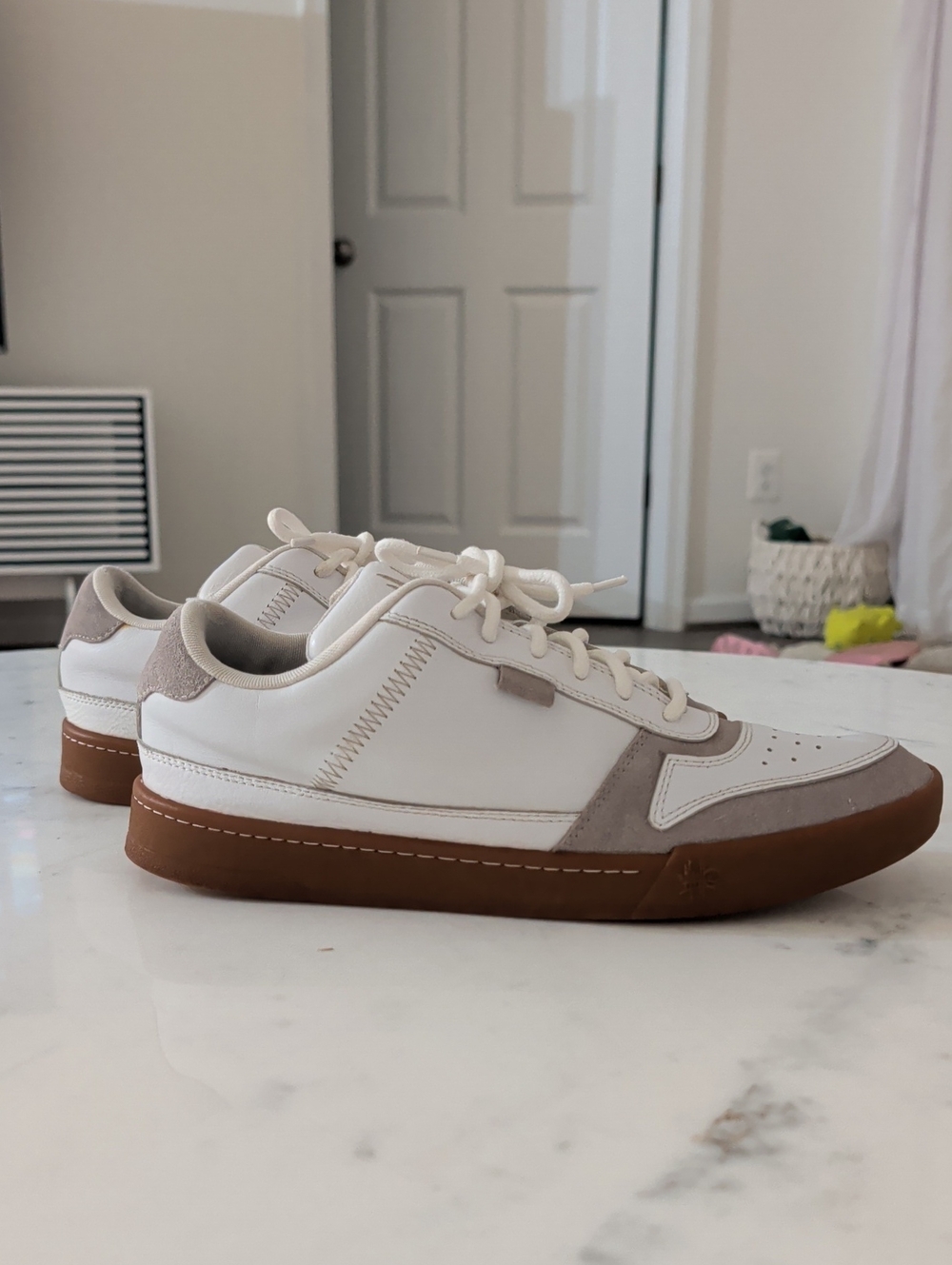 Men's Low-Top Leather Sneakers in White and Taupe